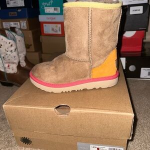 UGG Tan Suede Boots with Pink and Orange Accents